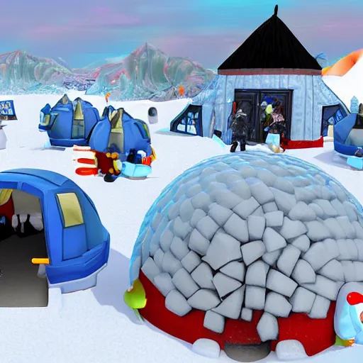 Image similar to a swat team raid of a club penguin igloo