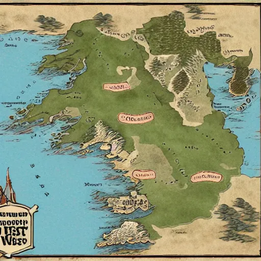 Image similar to A map of what's West of Westeros