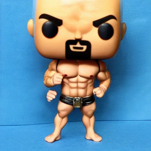 Image similar to TechnoViking male with no shirt, large muscles, bald head, dirty-blonde extended goatee, necklace chibi as a Funko Pop