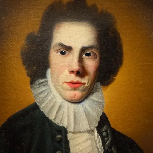 Prompt: An 18th century oil painting of Jerma985 in the mid-late 1700s, grainy, realistic, very realistic, hyperrealistic, highly detailed, very detailed, extremely detailed, very neat, very epic, very cool, detailed, trending on artstation