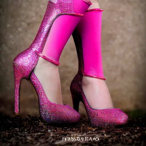 Image similar to medieval pink high heels, photoshoot, photography, 4 k, hyper realistic