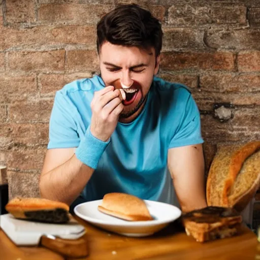 Image similar to Man happily eating mouldy bread