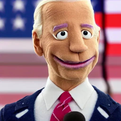 Image similar to joe biden as a muppet. highly detailed felt. hyper real photo. 4 k.