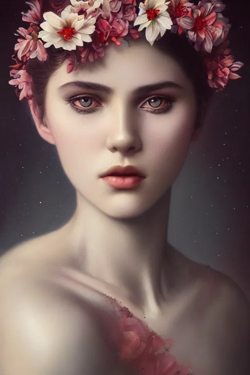Prompt: a stunning ultra realistic fine art painting of the most beautiful plant in the world, by tom bagshaw, studio portrait, vibrant colors, catchlight in the eyes, 4K