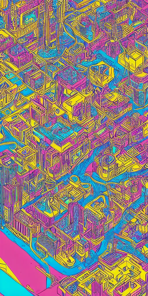 Image similar to san francisco, ultrafine detailed illustration by james jean, intricate linework, bright colors, behance contest winner, vanitas, angular, altermodern, unreal engine 5 highly rendered, global illumination, radiant light, detailed and intricate environment