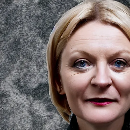 Prompt: a photo of a lizard - person, reptilian, scales, leather, slit pupils, hyperrealistic, ( ( ( ( ( ( liz truss ) ) ) ) ) )