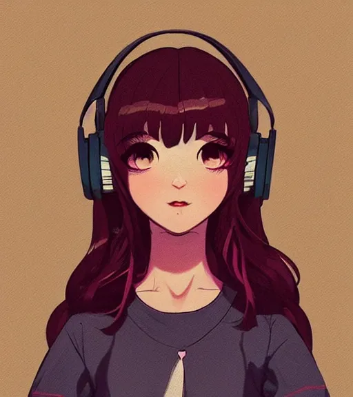 Image similar to beautiful little girl character inspired by 9 0's fashion and by madeline from celeste, art by rossdraws, wlop, ilya kuvshinov, artgem lau, sakimichan and makoto shinkai, concept art, headphones, anatomically correct, very coherent