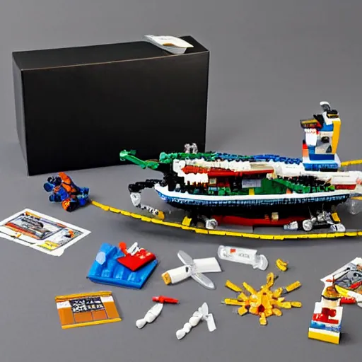 Prompt: a box of a lego set of a Zeppelin