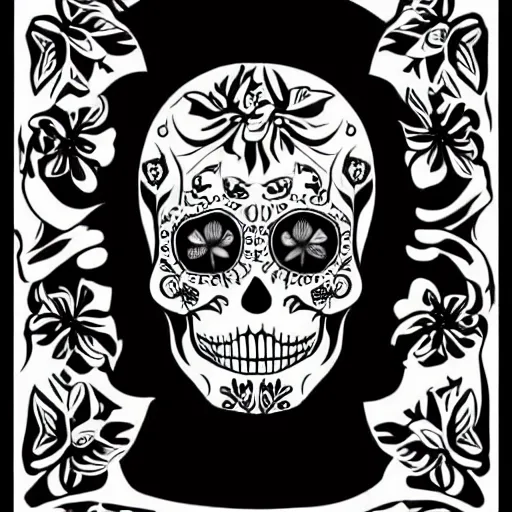 Prompt: a small vector tattoo design. h. r. giger sugar skull.