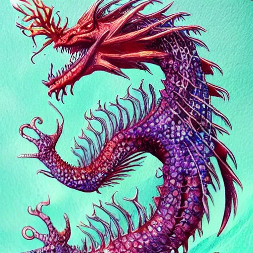 Image similar to underwater sea dragon, d & d style, trending on artstation, colorful, intricate, highly detailed art by aurore folny and ilse gort and yugin maffioli