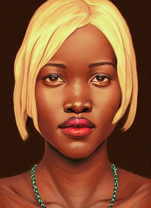 Image similar to twin peaks movie poster art, portrait of lupita nyong'o, from scene from twin peaks, clean, simple illustration, nostalgic, domestic, highly detailed, digital painting, artstation, concept art, smooth, sharp focus, illustration, artgerm, donato giancola, joseph christian leyendecker, wlop