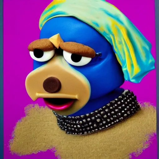 Image similar to portrait of cookie monster as girl with pearl earring