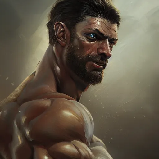 Prompt: proud muscular turkish warrior, portrait by Cedric Peyravernay, highly detailed, excellent composition, cinematic concept art, dramatic lighting, trending on ArtStation