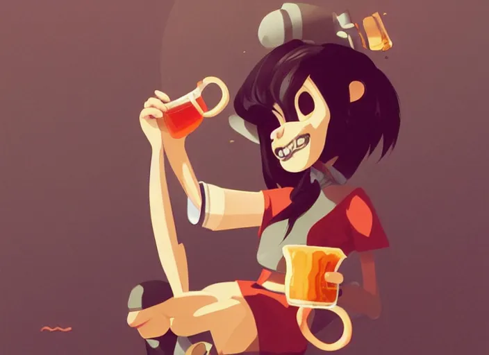 Image similar to cute monkey drinking beer. clean cel shaded vector art. behance hd by lois van baarle, artgerm, helen huang, by makoto shinkai and ilya kuvshinov, rossdraws, illustration, art by ilya kuvshinov