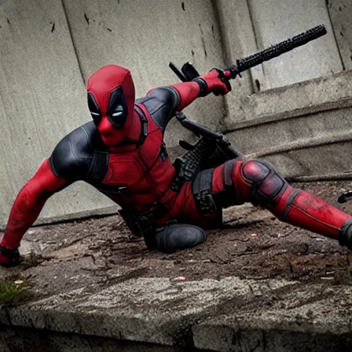 Image similar to deadpool in the walking dead 4 k detailed super realistic