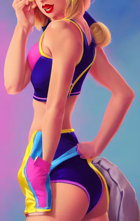 Prompt: Taylor Swift Cosplaying Lola Bunny, modeling, posing, playboy bunny, pin up girl, two piece workout clothes, training bra, photorealistic lighting, professional lighting, vibrant colors, gta 5 skin tone, photorealistic skin tone, Tooth Wu Artgerm Greg Rutkowski Alphonse Mucha Beeple artstation deviantart, 8k, fanart, extreme aesthetic