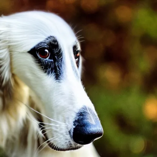 Image similar to fisheye lens photo of a borzoi face