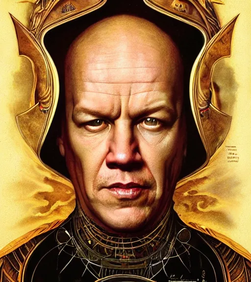 Prompt: A Magical Portrait of Mark Wahlberg as Aleister Crowley the Great Mage of Thelema, art by Tom Bagshaw and Wayne Barlowe and John Jude Palencar