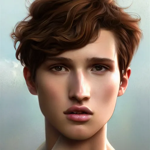 Image similar to ultra realistic illustration, bella thorne as a boy, intricate, elegant, highly detailed, digital painting, artstation, concept art, smooth, sharp focus, illustration, art by artgerm and greg rutkowski and alphonse mucha