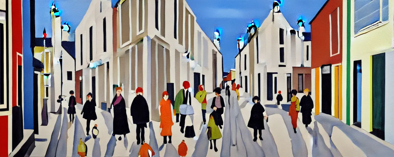 Image similar to a painting of street life in kirkwall orkney, by Bridget Riley