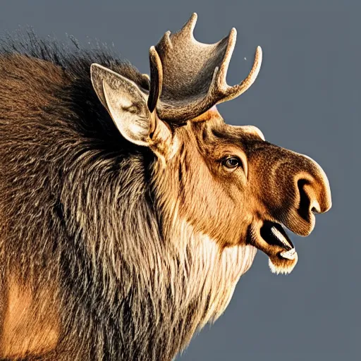 Prompt: photo of moose lion hybrid