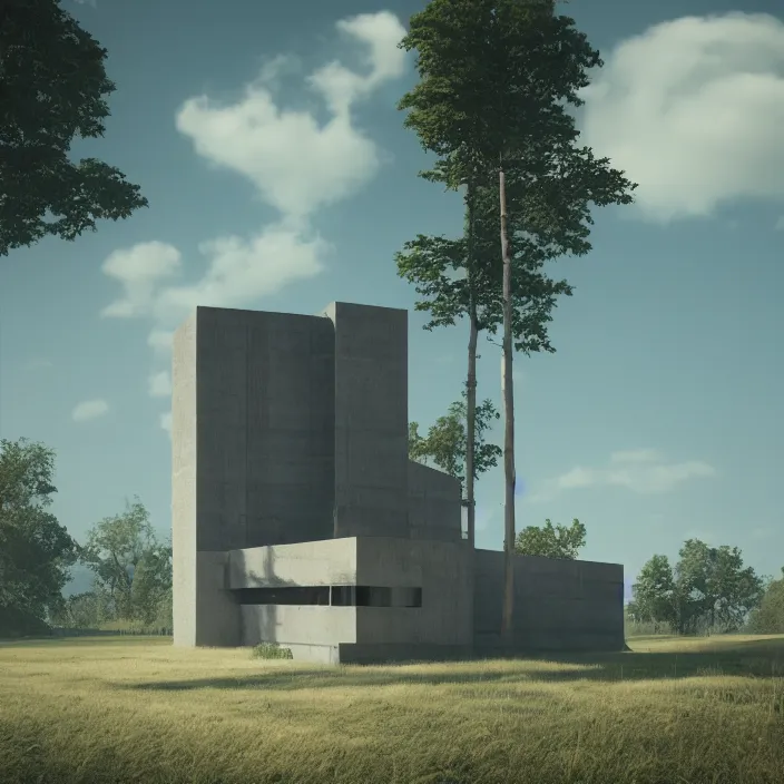 Image similar to a building in a serene landscape, octane render