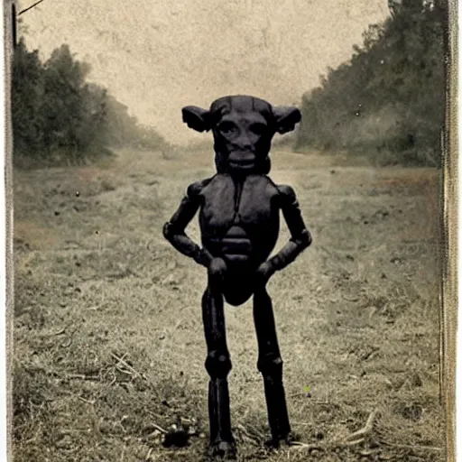 Image similar to first 6 legged intelligent humanoid species is discovered, 1905, vintage photograph, restored colors