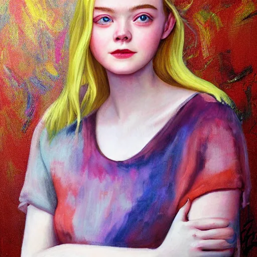 Prompt: paint of Elle Fanning by Sarah Shaw
