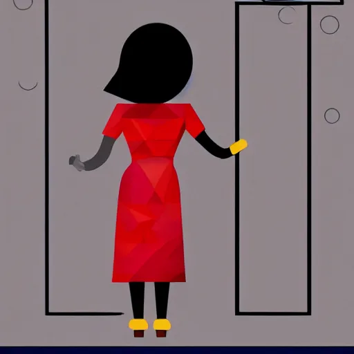 Image similar to a girl wearing a red dress, geometric shapes, in the style of kurzgesagt, high contrat