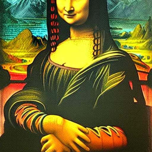 Image similar to a nepali woman's painting in the style of mona lisa by leonardo da vinci