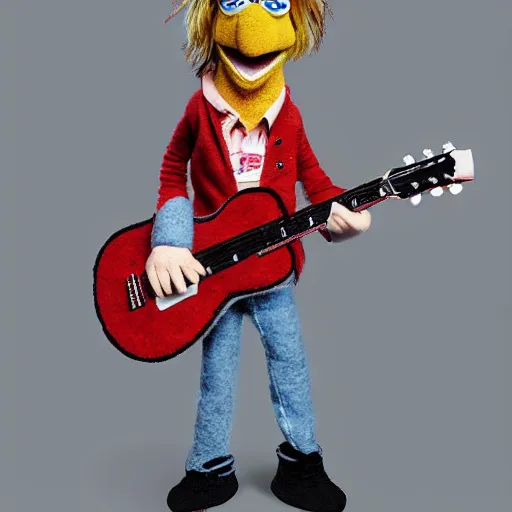 Prompt: kurt cobain as a muppet. highly detailed felt. hyper real photo. 4 k.