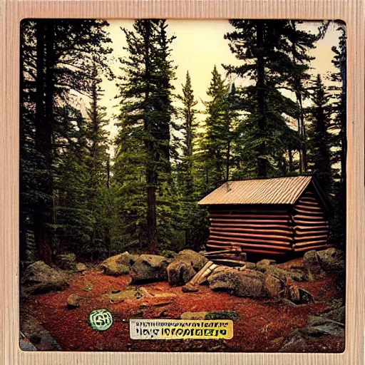 Prompt: cabin in the woods, pine trees, hyper realistic, national geographic cover, photograph, f 8. 0, 3 2 mm, polaroid