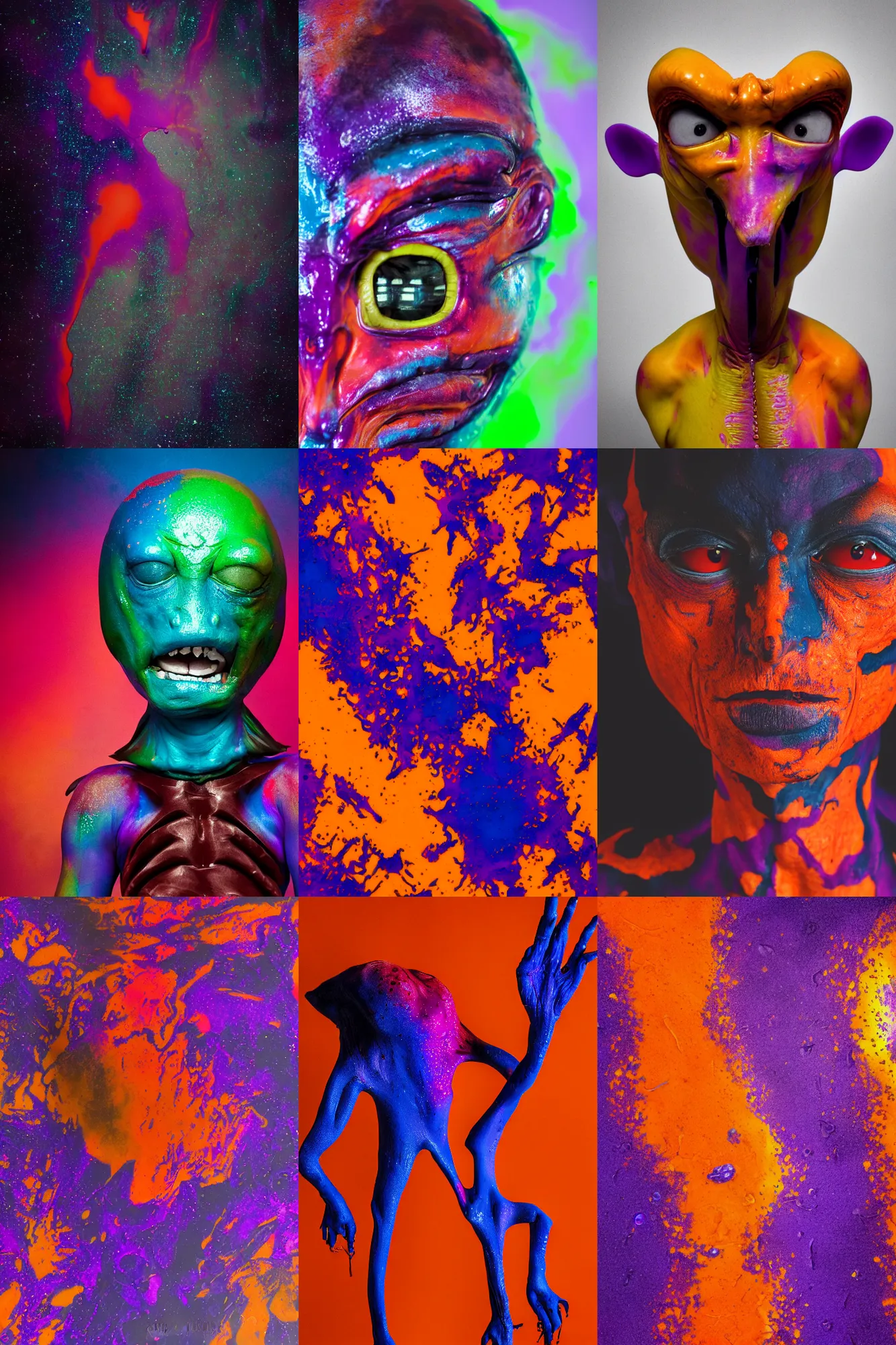 Prompt: splotchy orange and purple alien, studio photography