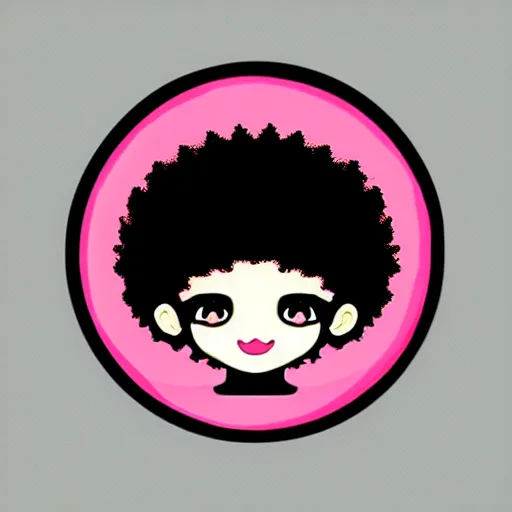 Image similar to a cute 2 d hair barrette character, afro, design, detailed eyes logo