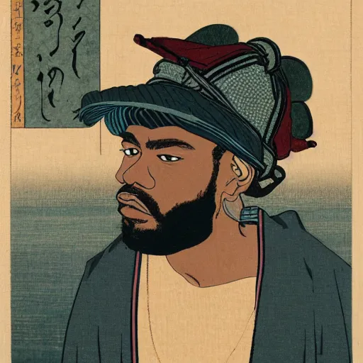 Prompt: Method Man rapping, portrait, style of ancient text, hokusai