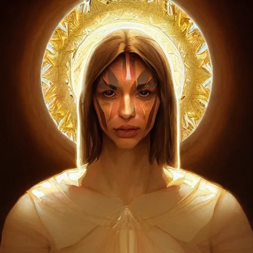 Prompt: symmetry!! portrait of paint with jazza as a saintwith an halo, golden hour, intricate, elegant, highly detailed, digital painting, artstation, concept art, smooth, sharp focus, illustration, art by artgerm and greg rutkowski and alphonse muchca, watercolours