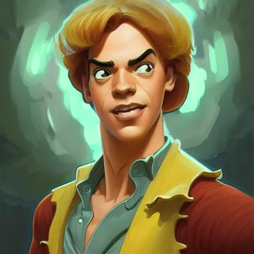Prompt: fred from scooby - doo ( 1 9 6 9 ), d & d, fantasy, intricate, elegant, highly detailed, digital painting, artstation, concept art, matte, sharp focus, illustration, hearthstone, art by artgerm and greg rutkowski and alphonse mucha