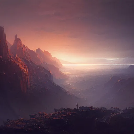 Image similar to a vast, black, rocky, desolate mountain range, mysterious atmospheric lighting, painted, intricate, volumetric lighting, rich deep colours masterpiece, golden hour, sharp focus, ultra detailed, by ruan jia and greg rutkowski