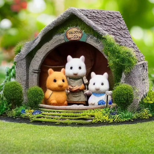 Image similar to lord of the rings calico critters in the shire