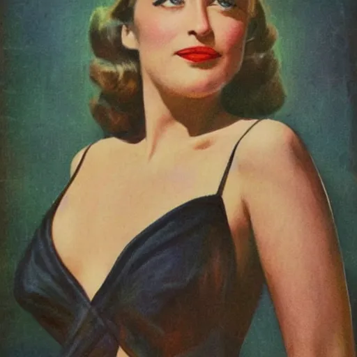 Image similar to “Dakota Johnson portrait, color vintage magazine illustration 1950”