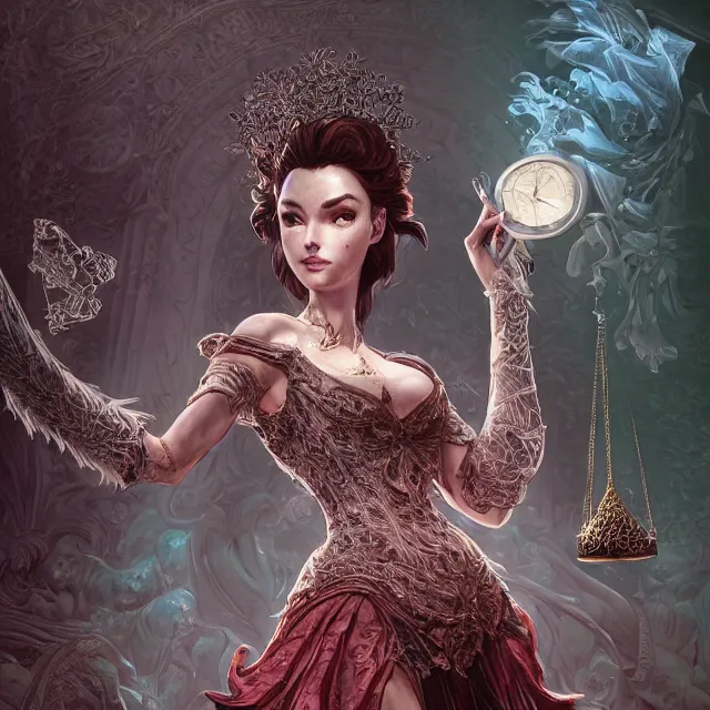 Image similar to the portrait of the lawful evil sorceress lawyer as an absurdly beautiful, graceful, elegant, sophisticated, mature woman, an ultrafine hyperdetailed illustration by kim jung gi, irakli nadar, intricate linework, bright colors, octopath traveler, final fantasy, unreal engine 5 highly rendered, global illumination, radiant light, detailed and intricate environment