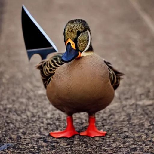 Image similar to a duck holding a knife