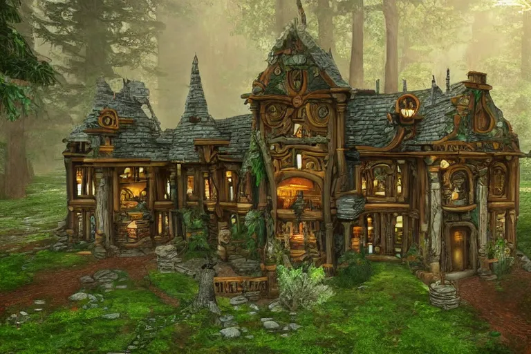 Woodland house detailed Victorian dreamcore unique fantasy cute