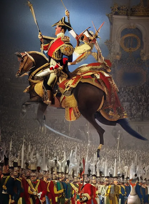 Image similar to the coronation of napoleon painting and sci - fi organic car 3 d realistic render