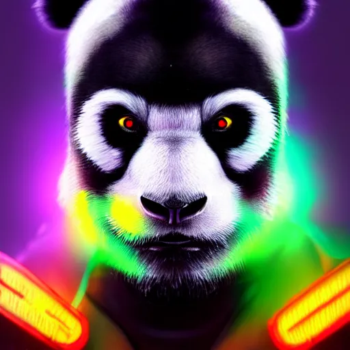 Prompt: cyberpunk panda, neon, stylized, artgerm, artstation, hd, cgsociety, cgi, realistic, dramatic, cinematic, artistic, trending, detailed