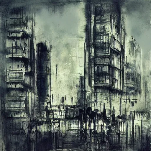 Image similar to “matte painting of a war torn city by Guy Denning”