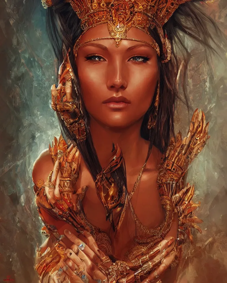 Prompt: painting of a beautiful south peru goddess, highly detailed, digital painting, artstation, concept art, smooth, sharp focus, illustration, art by gabriele dell otto, 8 k