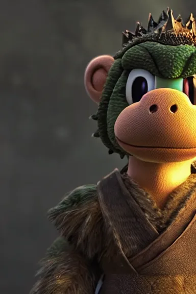 Prompt: very very intricate photorealistic photo of yoshi in an episode of game of thrones, photo is in focus with detailed atmospheric lighting, award - winning details