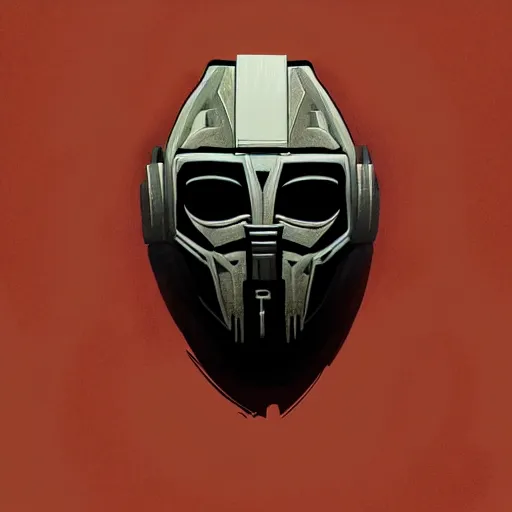 Image similar to portrait of mf doom, dr. doom metal steel mask, dark skin underneath. red t - shirt, beige complex background, intricate, elegant, highly detailed, digital painting, artstation, concept art, smooth, sharp focus, illustration, by anato finnstark, boissb - blanca. j, cindy avelino, clint cearley, anna podedworna