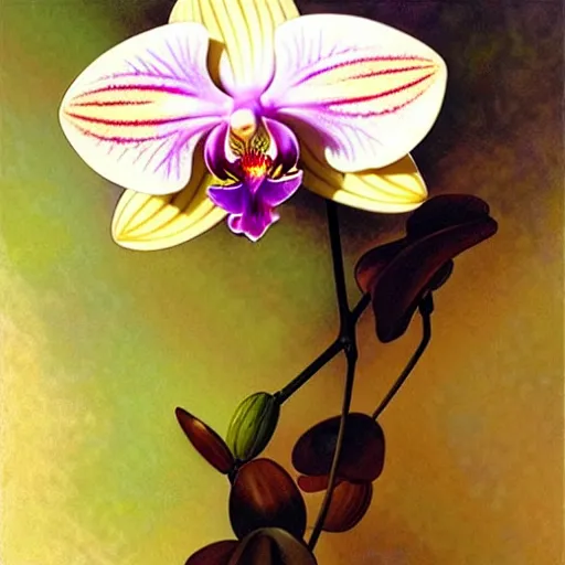 Prompt: surreal multilayer orchid, bright diffuse lighting, photorealistic, soft, sharp focus, art by collier, albert aublet, krenz cushart, artem demura, alphonse mucha